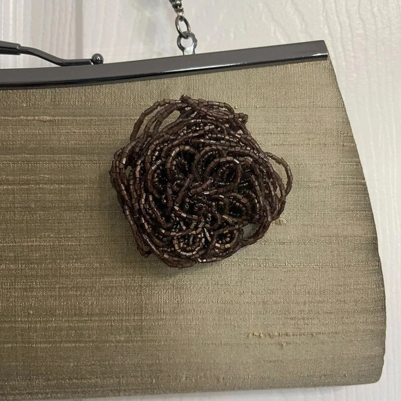 Vintage Liz Soto Flower Chain Kiss Lock Handbag Purse Textured Silk Beaded - Picture 2 of 10